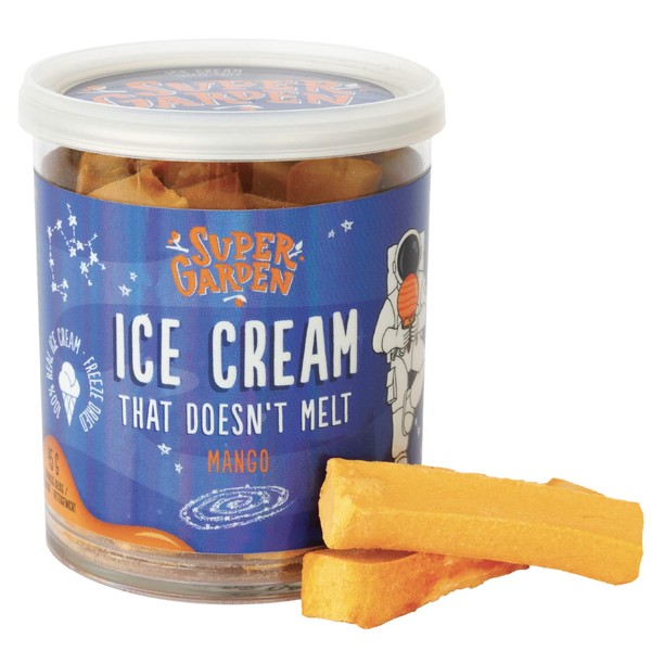Freeze Dried Mango Ice Cream - Crunchy & Delicious Astronaut Ice Cream, Camping Food and Freeze-Dried Sweets by Super Garden (45g)