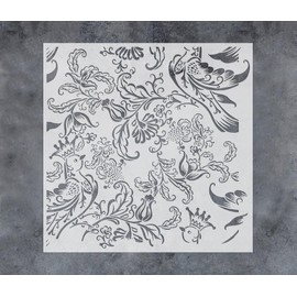 GSS Designs Large Bird Flower Stencils for Painting on Wood Canvas Paper Fabric Floor Wall Paint Stencils for Walls and Floors 16x16Inch Reusable DIY Art Craft Stencils for Painting Flowers and Leaves