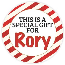 This is a Gift for Rory - Circle Sticker Decal 3 Inch - Candy Cane Merry Christmas Gift Tag Present Tree Holiday Custom Name Santa Claus