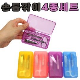 Portable 4-Piece Nail Care & Grooming Kit with Ear Pick [Donghae Sangsa] 4-Piece Nail Clipper Set (Pink) 10ea