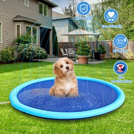 Non Slip Dog Splash Pad, 75 in Durable Splash Pad for Dogs, Heavy Duty Outdoor Water Play Mat for Large/Small Pets Foldable Design, Leak Proof Easy Setup