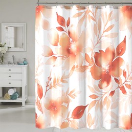COSEVIER - Cortina de ducha floral, color naranja acuarela flor cortina de ducha para baño, tela minimalista moderna e impermeable, decoración de baño, 72 x 72 pulgadas