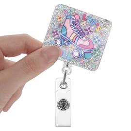 Xipromi Let's Roll Badge Reels Retractable Glitter with Clip, Funny Roller Skate Badge Holder for Registered Nurse Medical Office Worker, Roller Skating Birthday Gift, Roller Skate Lover Gift