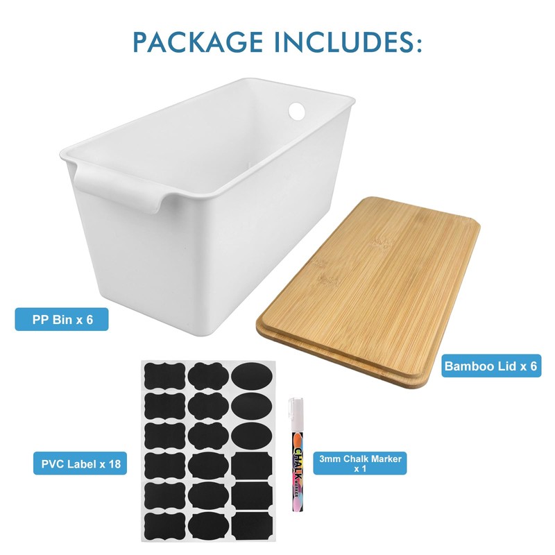 POPU BERRY Storage Bins with Bamboo Lid - Stackable Plastic