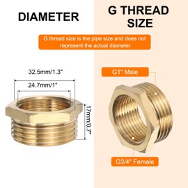 sourcing map 6 Pcs G1 Male x G3/4" Female Threaded Reducing Pipe Adapter(17mm/0.7" Length)