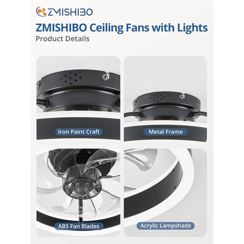 ZMISHIBO Low Profile Ceiling Fans with Lights and Remote, Modern