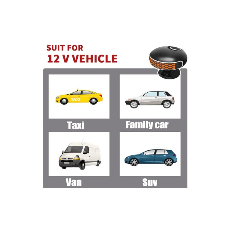 12V Protable Car Heater, 150W Windshield Defroster Defogger, Quick Heating,
