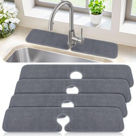 PoYang 4 Pack Kitchen Sink Splash Guard: Long Sink Faucet Mat, Super Absorbent Microfiber Sink Protectors for Kitchen Sink Mat, Machine Washable Kitchen Mat, Kitchen Sink Accessories 24'' x 5.1''