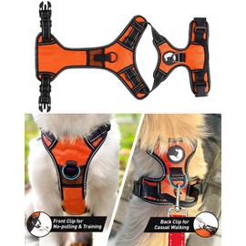 Joytale No Pull Dog Harness for Extra Large Dogs, Reflective Pet Vest with Front Clip, Adjustable Soft Padded Harnesses with Easy Control Handle for Training and Walking, Orange, XL