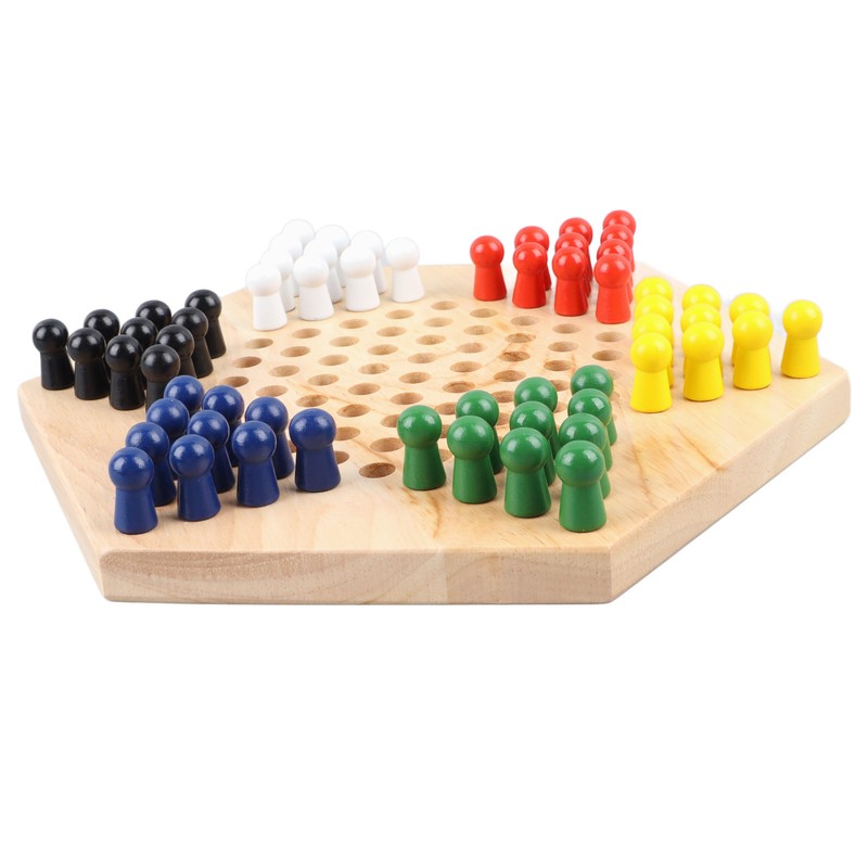 Chinese Checkers Set With Multiple Chess Pieces Wooden Board Interactive