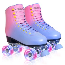 Roller Skates for Women with PU Leather Unisex-Adult Indoor Outdoor Derby Skate Women Size 7 High-top Double Quad Girls Skates Adjustable Rubber Braking for Beginner