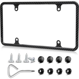 RED WOLF License Plate Frame 1 Pack, Carbon Fiber Pattern Finish Car Tag Holder, 6 x 12 Front Rear Bracket w/Screw Caps, Rustproof Unbreakable Universal for Car Van Without Obstruction