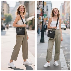 VIMUTI Small Shoulder Bag Women's Handbag Black Nylon Crossbody Bag Women's Travel Bag with Extended Adjustable Shoulder Strap, Bow knot, leisure