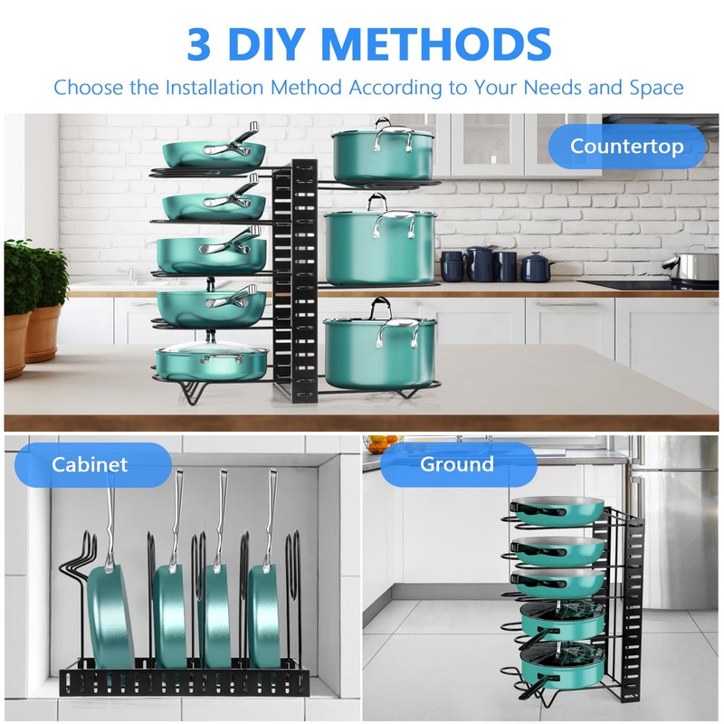 XSUPER Pots and Pans Organizer for Cabinet, 8 Tier Pot