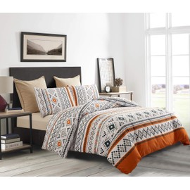 YFISAN Bohemian Duvet Cover Set Queen Orange Boho Comforter Cover Set Full 90"x90" Lightweight Soft Geometric Quilt Set 3 Pieces Breathable Bedding Set (No Comforter Included，Style 4, Queen)