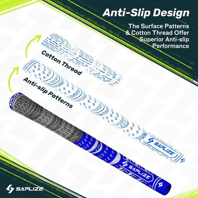 SAPLIZE 13 Golf Grips, Standard, Blue, All Weather Multi Compound