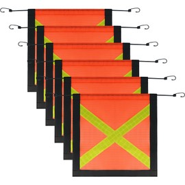 6 Pcs 18" x 18" Safety Flags for Truck with Bungee Core and Reflective High Visibility Orange Warning Flag with Webbing Border for Trailer Car