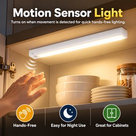 Rechargeable Motion Sensor LED Bar Light for Cabinets – Magnetic 3-Color Cordless Night Light for Kitchen, Closet & Hallway