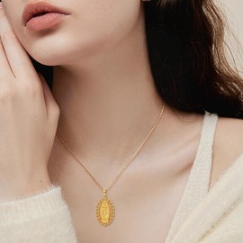 VENACOLY Gold Virgin Mary Necklace 925 Sterling Silver Virgin Mary Pendant Necklace Virgin Mary Jewellery for Women
