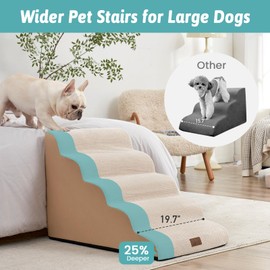 COZY KISS COZY KISS Wide Dog Stairs for Large Dogs 19.7" Width, Dog Step for Small Dogs, Puppy or Cat, Medium Pet Ramp for High Bed or Car, High Density Foam Ladder, 19.7x33x22.4 in, Stable, 5 Step, Beige