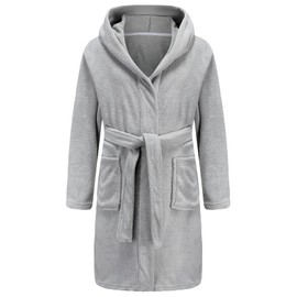 Boys Girls Bathrobe Soft Towel Hooded Robe Turkish Cotton Bathrobe(Gray,7-8 Years)