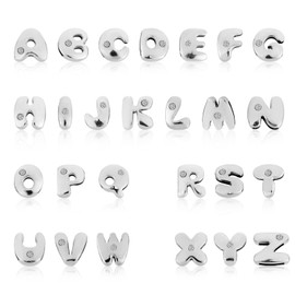 52pcs Silver Letter Charms, A-Z Alphabet Pendant with Rhinestone 11mm Initial Charm Tarnish-Resistant Slide Beads for Jewelry Making Bracelets Necklaces DIY Crafts