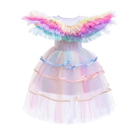 Dressy Daisy Little Girls Unicorn Birthday Party Rainbow Tulle Princess Dress Costume with Pony Headband and Wings Size 7-8
