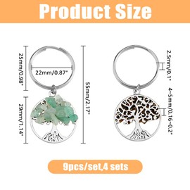 SUPERFINDINGS 36Pcs 9 Styles Tree of Life Keychain Natural Crystal Stones Handmade DIY Keychain Charm Pendant Gemstones Key Chain Charm for Handmade DIY Bag Charms Keyring