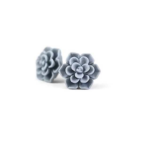 Pretty Smart Succulent Earrings Hypoallergenic for Sensitive Ears (Blue/Grey)