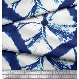 Soimoi 115 GSM Decorative Shibori Print 58 Inches Wide Indigo Blue Viscose Rayon Fabric By The Meter