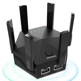 WLAN Verstärker mit 300 Mbps WLAN Repeater - Dual-Band 2.4GHz & 5.8GHz,WiFi Extender Booster,Internet Verstärker mit externen 4 * 2dBi Dual-Band-Antennen (Schwarz)
