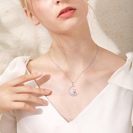 YONFQE Bunny Necklace 925 Sterling Silver Rabbit Pendant Moon Jewelry Easter Gift for Women