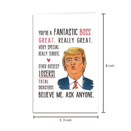 RollupJoy Funny Trump Boss Day Card Gifts for Boss, Best Boss’s Day Gifts For Him Her, Humor Trump Birthday Card for Leader Manager, Going Away Card from Employee Staff