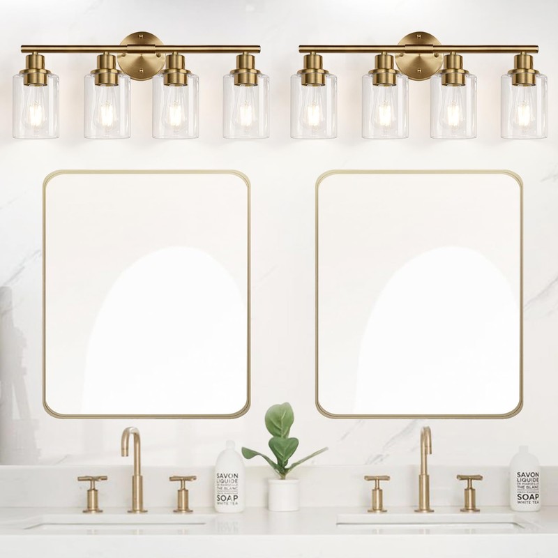 Zarbitta 4-Light Bathroom Light Fixtures, Brushed Brass Modern Vanity Lights