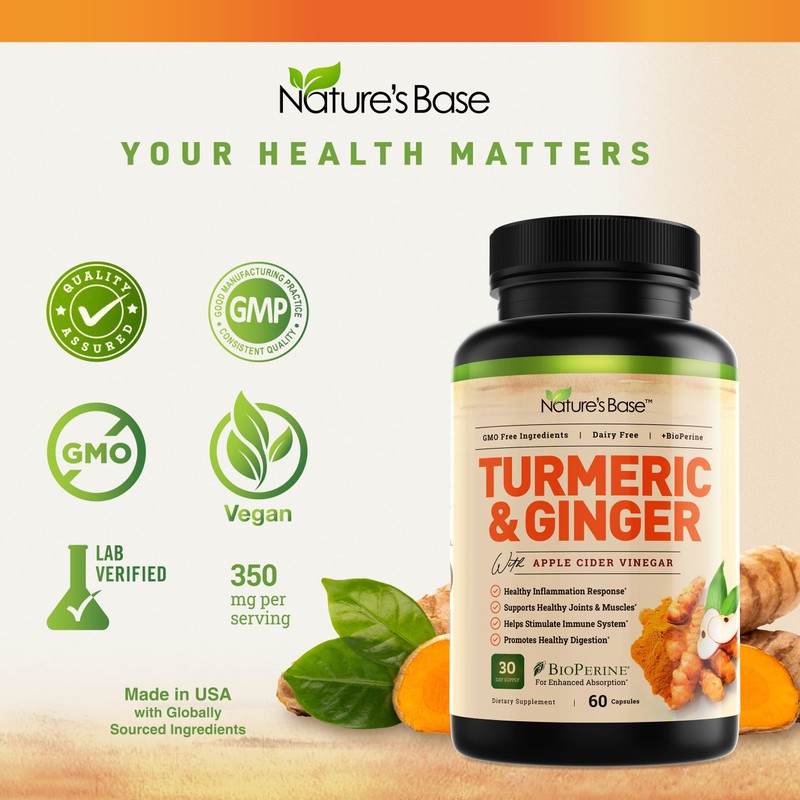 Nature's Base Turmeric and Ginger Supplement - with Curcumin, Apple