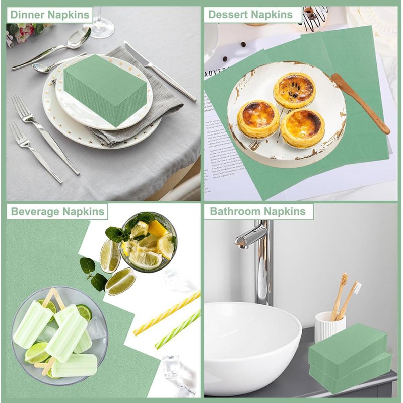 60 servilletas desechables de papel verde salvia, toallas de mano