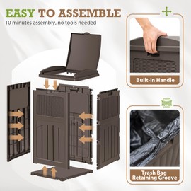 Homall 35 Gallon Outdoor Trash Can, Garbage Can with Lid, Waterproof Resin Waste Bins for Garden, Backyard, Patio Use (Deep Brown)