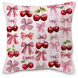 Nvotell Pink Coquette Bow Pillow Covers 18x18 - Trendy Preppy Cherry Throw Pillow Case, Girly Room Bedroom Decor Aesthetic