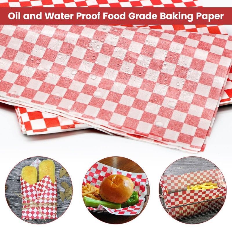 100Pcs Greaseproof Paper Sheets,Food Ggrade Wrap Paper Sheets Waterproof Checkered