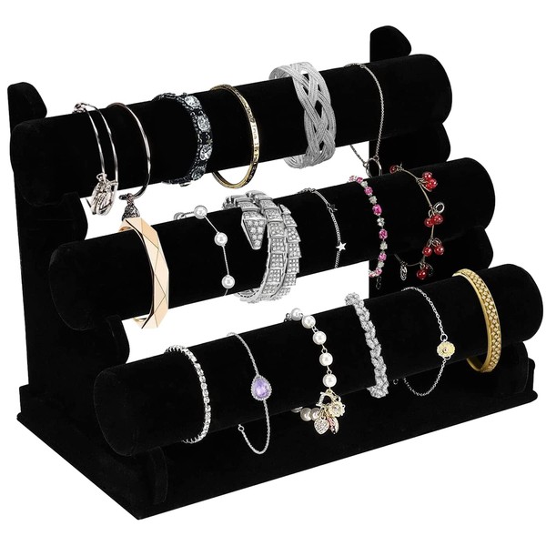 OSPNIEEK OSPNIEEK Velvet Bracelet Holder with 3 Tier Rack, Black