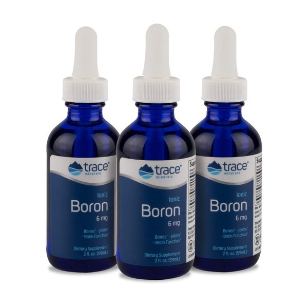 Trace Minerals | Liquid Ionic Boron | 6 mg Boron | Supports Normal Bone Metabolism, Brain Function & Joint Health | with Ionic Trace Minerals, Magnesium + Chloride | 144 Servings, 2 fl oz (3 Pack)