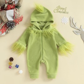Toddler Baby Unisex Animal Costume Infant Baby Unisex Christmas Green Monster Jumpsuit Christmas Rompers for Baby Girls and Boys (Green, 18-24 Months)