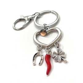 MODA MavillA Keyring Lucky Charm Heart Clover Horn Horse Horse Steel Gift Box Included Silver / Black XL, Silver / black