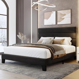 Lov4ever Slat Platform Bed Frame Full Queen King Platform & Velvet Upholstered Headboard - Queen