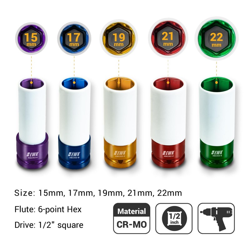 EWK 5 PCS 1/2 inch Drive 15 17 19 21