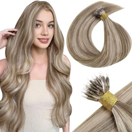 LaaVoo Nano Ring Hair Extensions Human Hair Brown Blonde 20Inch Nano Tip Hair Extensions Light Brown Mixed Light Blonde Nano Beads Hair Extensions Real Human Hair Blonde Silky Straight 1g/s50g