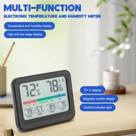 Indoor Thermometer Room Hygrometer Large LCD Screen Digital Room Humidity Gauge Accurate Temperature Monitor with Clock Comfort Display for Home Office Greenhouse Cellar Babyroom