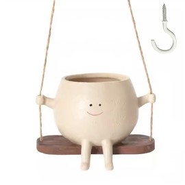 Swing Face Planter Pot Hanging Swinging Smiley Planter Cute Planter for Indoor and Outdoor Plants Succulent Planter for String of Pearls Plants Creative Swing Planter Gifts for Holidays and Parties