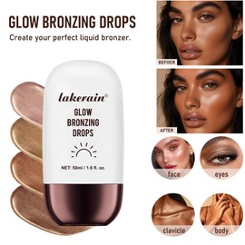 Yeweian Bronzing Drops For Face, Liquid Bronzer Glow Drops, Face Body Shimmer Glow Illuminator, Nourishing Skincare Bronzer Shimmer Oil, Waterproof Moisturizing Body Highlighter(02 Bronze Glow)
