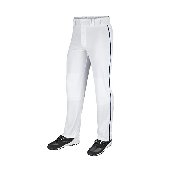 CHAMPRO Unisex-Youth Triple Crown Open Bottom Piped Baseball Pants, White/Black, Large